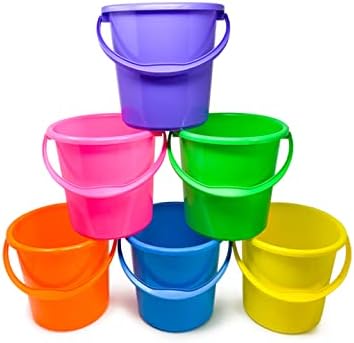 Podzly 108 Pack Beach Pails Sand Buckets - 7" Large Beach Pails with Handles for Kids - Colorful Beach Toys for Sand Molds & Castles - Great Sand Buckets - Fun and Learning Accessory for Kids!