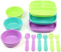 Re-play 3 Divided Toddler Plates, 3 Utensils Set and 3 Wide Base Bowls - Dishwasher and Microwave Safe - Made in USA - Mermaid