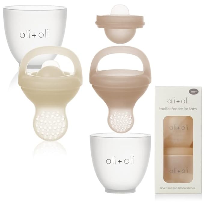 Ali+Oli (2-pc) Food & Fruit Feeder Pacifier (Oat & Coco) Set for Baby, BPA-Free Food-Grade Silicone Fruit Pacifier Feeder, Infant & Toddler Teether Soother, Fruit Teethers for Babies