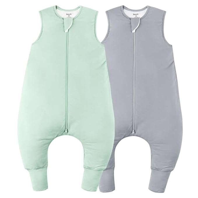 Rayon Made From Bamboo Sleep Sack 12-24 Months 0.5 Tog Ultra Soft Summer Toddler Sleep Sack 1t-2t with Feet 2-Way Zipper Lightweight Sleeping Bag Baby Wearable Blanket (2 Pack)-Green & Gray