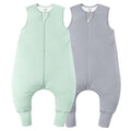 Rayon Made From Bamboo Sleep Sack 6-12 Months 0.5 Tog Ultra Soft Summer Toddler Sleep Sack with Feet 2-Way Zipper Lightweight Sleeping Bag Baby Wearable Blanket (2 Pack)-Green & Gray
