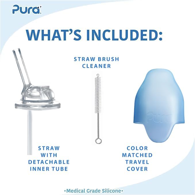 Pura Kiki 11oz/325ml Stainless Steel Straw Bottle w/Sleeve, 100% Plastic-Free, MadeSafe Certified, 100% Medical-Grade Silicone Straw for Kids, Toddlers, Preschoolers, Babies & Infant - New Unicorn