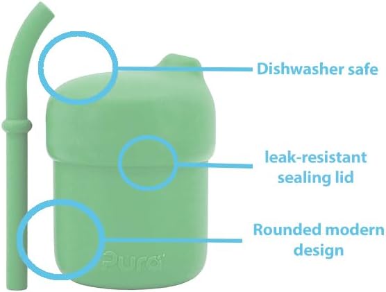 Pura my-my Silicone Straw Cup| Spill Proof, Reusable, Food Grade Silicone, Plastic-Free | For Kids, Toddlers, Babies & Infants - (Moss)