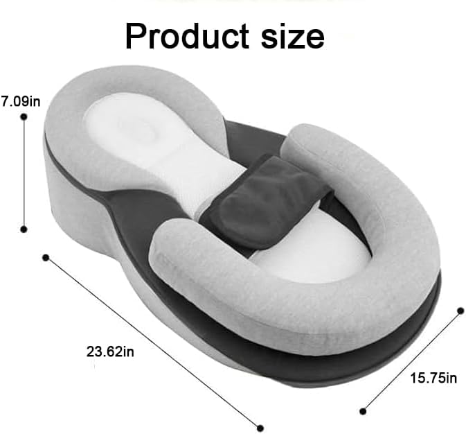 Baby Feeding Support Pillow, Anti Overflow Feeding Pillow, Nursing Pillow with Safety Strap, Baby Lounger Reflux Wedge Breastfeeding (Grey)