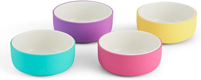 Elk and Friends Kids Porcelain Bowls with Silicone Sleeve | Kids/Toddler/Baby Feeding | Microwave & Dishwasher Safe | Non slip | Cereal/Soup/Snack Dishes & Dinnerware
