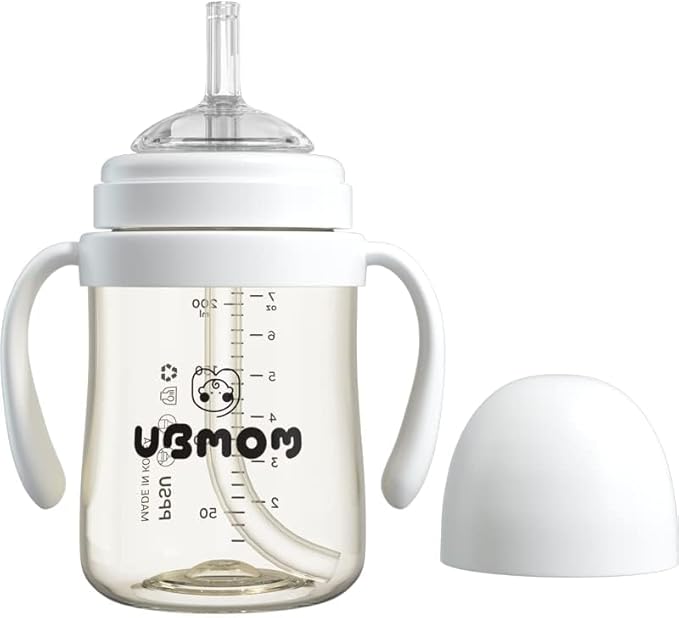 UBMOM No-spill, Backflow prevention Sippy Cup with Straw, PPSU Learner Cup with Handle for Baby and Toddlers, BPA free, 6.76oz (Cloud)