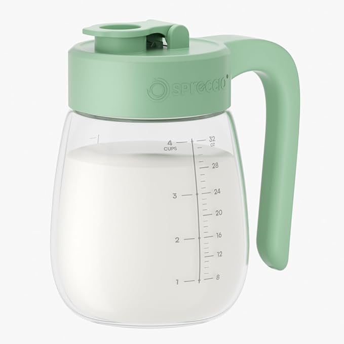 Breast Milk Pitcher Glass Resistant to Heat and Cold, 32 oz Leak-Proof Formula Storage Container with Wide Mouth, Milk Storage Bottle Container for Formula, Preparing Bottles, and Breastmilk Storage