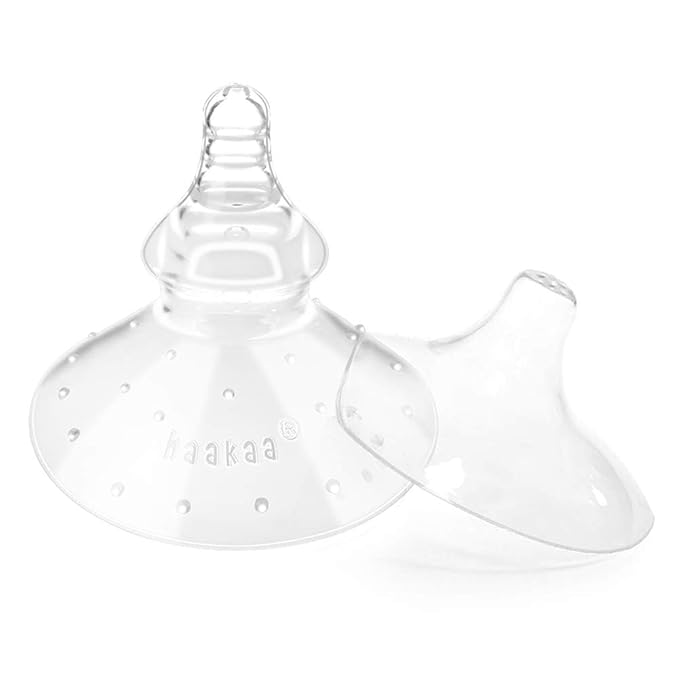 haakaa Nipple Shield Combo for Breastfeeding Newborn, Silicone Nipple Shield for Breastfeeding Difficulties, with Carry Case, Round Base & 24mm Ultra-Thin, 2pc