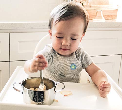 Children's Premium Stainless Steel Dinnerware Set | 1 Bowl with Handles, 1 Cup with Handle & 1 Divided Plate | Education Series | Ideal for Babies, Toddlers & Kids | by Kiddobloom