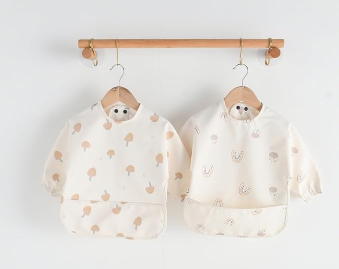GZMM Waterproof Baby Bibs,Infant Toddler Long Sleeve Feeding Bib With Food Catcher,Easy Clean & Washable