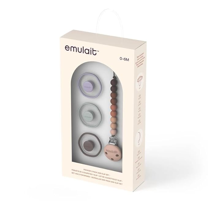 Emulait Baby Pacifier Set 0-6 Months – 3-Pack Infant Pacifiers with Clip, Soft Silicone Binky for Newborns and Babies, Orthodontic Design for Comfort, Shower Gift, Boys and Girls