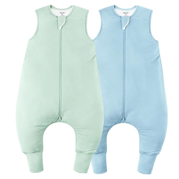 Rayon Made From Bamboo Sleep Sack 6-12 Months 0.5 Tog Ultra Soft Summer Toddler Sleep Sack with Feet 2-Way Zipper Lightweight Sleeping Bag Baby Wearable Blanket (2 Pack)-Green & Blue