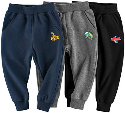 GFQLONG Toddler Boys 3 Pack Cotton Active Jogger Pants,Kids Cartoon Sweatpants Casual Lounging Bottoms