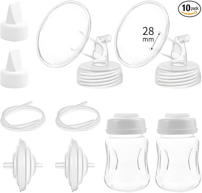Pump Parts Compatible with Spectra S1/S2/9 Plus, Not Original Accessories, Full Set Replacements Include 28mm Flange, Duckbill Valve, Backflow Protector, Tubing and Bottle