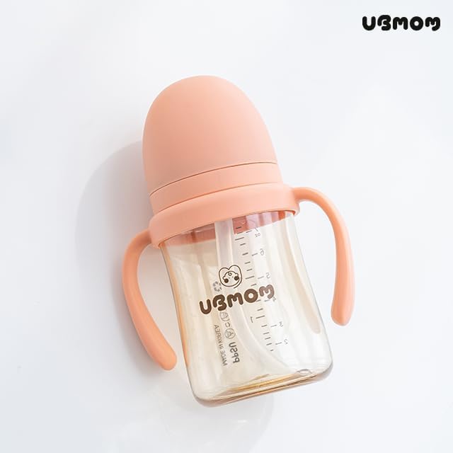 UBMOM No-spill, Backflow prevention Sippy Cup with Straw, PPSU Learner Cup with Handle for Baby and Toddlers, BPA free, 6.76oz (Strawberry)