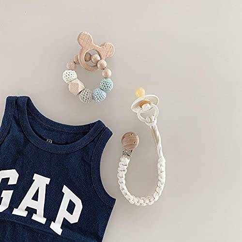 Pacifier Clip for Girl 9.2 Inch Pacifier Leashes woodern Clips Teething Toy with Handmade Braided Cotton Modern Unisex Baby Shower Birthdays Christmas Set (3 Pack Grils)