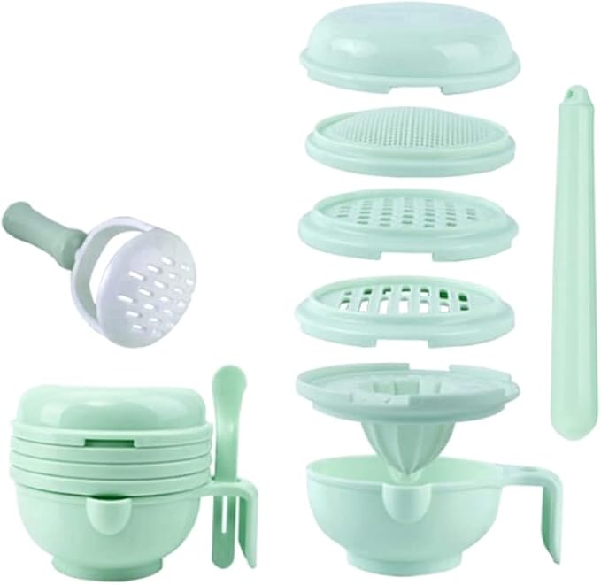 Baby Food Grinder, 8 in 1 Baby Food Mill with Mash Bowl, Hand Masher, Citrus Juicer & Grater, Portable Food Masher Maker for Baby Food