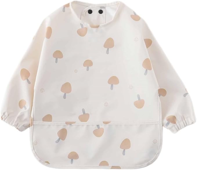 GZMM Waterproof Baby Bibs,Infant Toddler Long Sleeve Feeding Bib With Food Catcher,Easy Clean & Washable