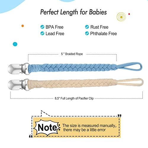 Pacifier Clip for Girls and Boys, BOUKIPOW Baby Pacifier Holder Leash 100% Handmade Braided Fits All Pacifiers & Teething Toys Modern Unisex Baby Gift（6 Pack）