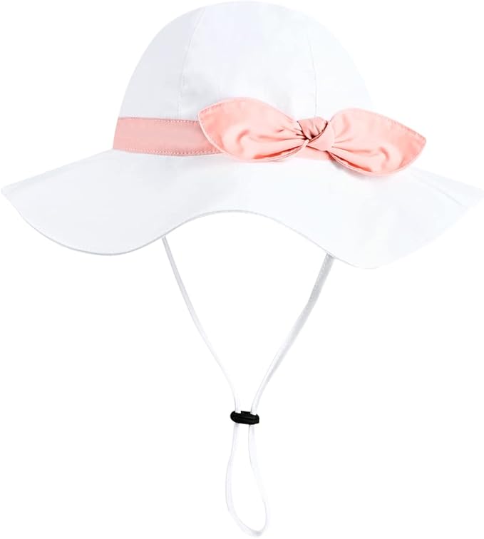 Baby Girl Sun Hat with UPF 50+ Outdoor Adjustable Beach Hat with Wide Brim Bucket Hats