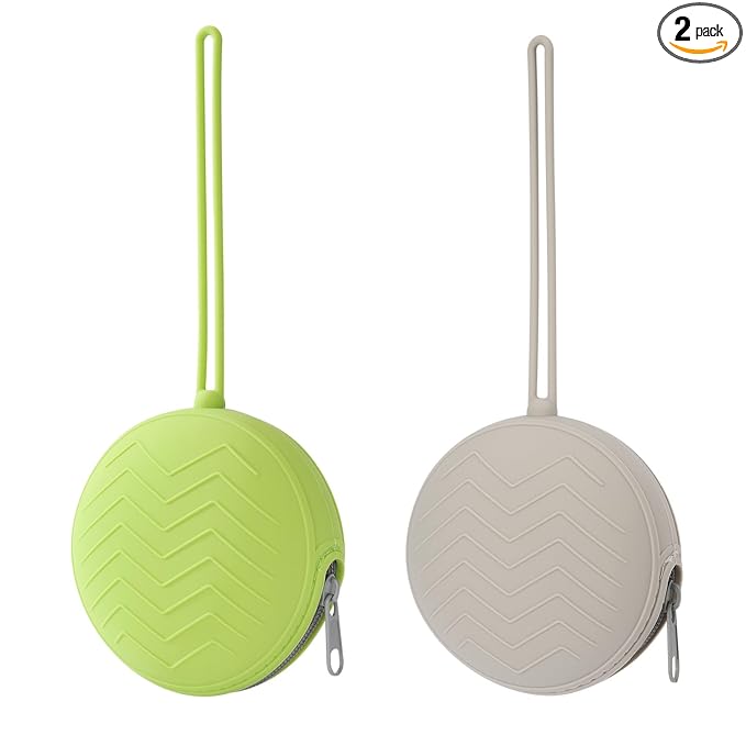 2-Pack Silicone Pacifier Holder Case- Portable Pacifier Cover Pouch Bag, Pacifier Storage Case for Diaper Bag (Avocado/Light Grey)