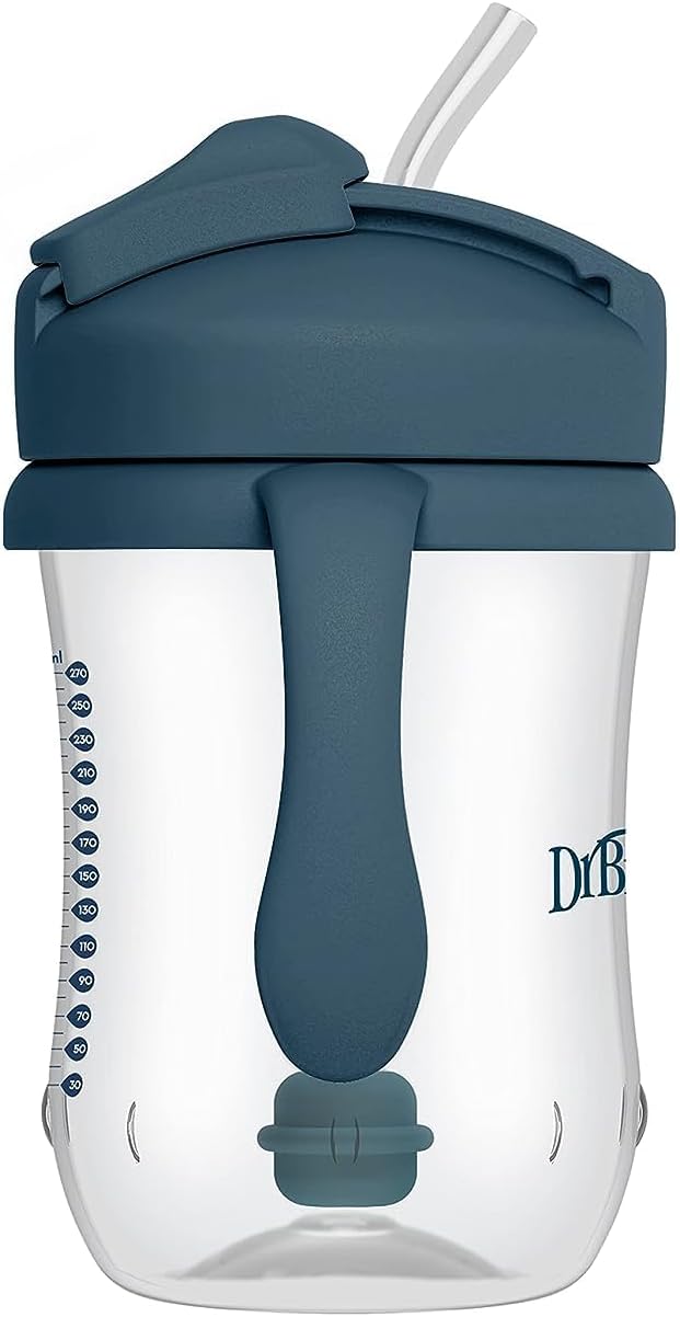 Dr. Brown's Milestones Baby's First Straw Cup, Training Cup with Weighted Straw, 9oz/270mL, Dark Blue, BPA Free, 6m+ (Pack of 12)