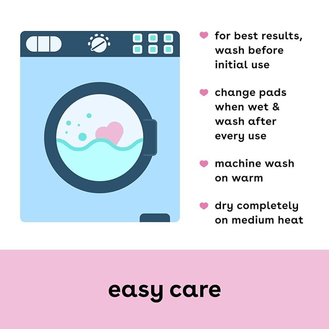 Bamboobies Women’s Nursing Pads, Reusable and Washable for Daily Use, Leak-Proof Pads for Breastfeeding, Pink, 12 Pads
