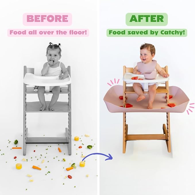 CATCHY -Food Catcher-Compatible with Stokke Tripp Trapp High Chair +11 Other High Chairs-Highchair Sold Separately-Baby & Toddler Food & Mess Catcher-Premium Linen Inspired -Under High Chair Accessory