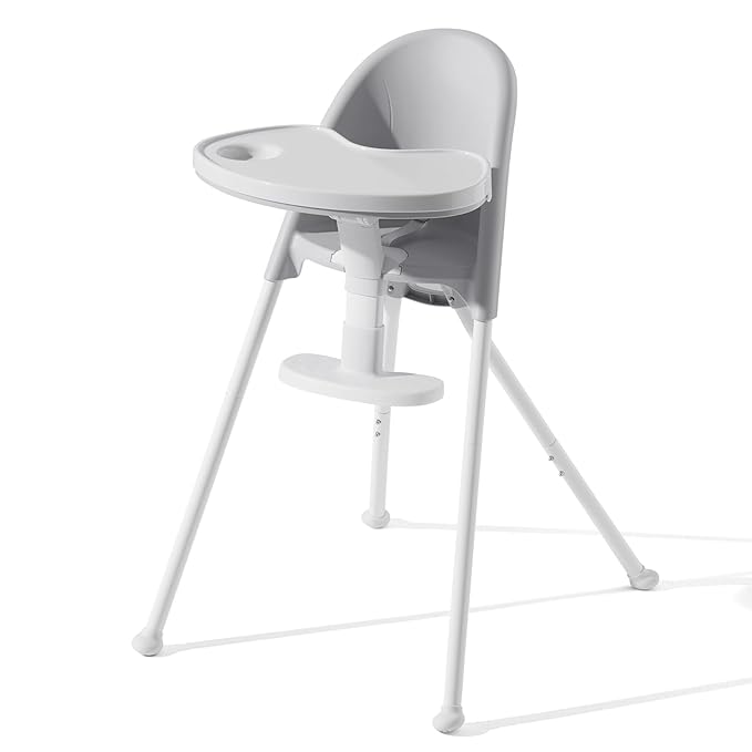 Funny Supply 3-in-1 Cute Folding High Chair, High Chairs for Babies and Toddlers, Modern Space Saving Highchair with Removable Double Tray, Easy to Clean, Light Weight Baby Feeding Chair, Gray