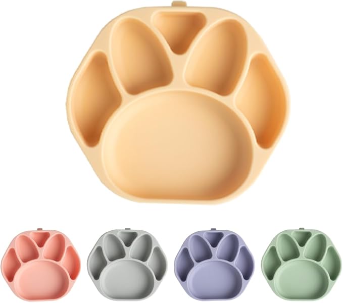 Baby Plates with Suction - Self-Feeding Tools for Baby - Made in Korea - Suction Plates Feeding Essentials - Ideal Baby Food Plates - Perfect Design for Toddlers (Yellow, Bear Claw)