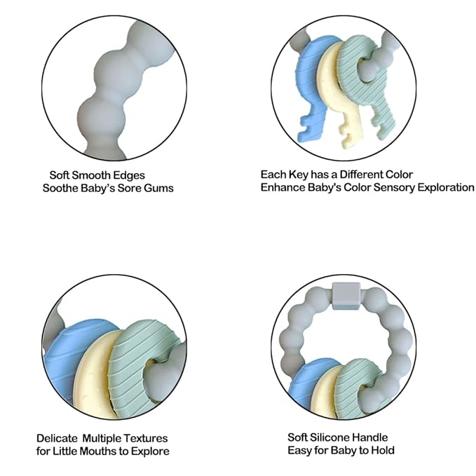 Baby Keys Teether Toys,Silicone Teething Toys for 3+ Months,Teething Keys Toy for Infants-Soft & Raised Texture to Soothe Gums,BPA Free (Deep Blue)