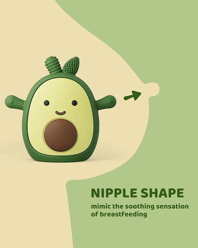 ChooKaChoo 2 Pack Baby Teething Toy Silicone Avocado Teething Mitten for Babies Over 3 Months Anti Dropping Wrist Hand Teethers Baby Chew Toys for Sucking Needs, BPA Free