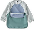 GZMM Waterproof Baby Bibs,Infant Toddler Long Sleeve Feeding Bib With Food Catcher,Wipe Clean & Washable