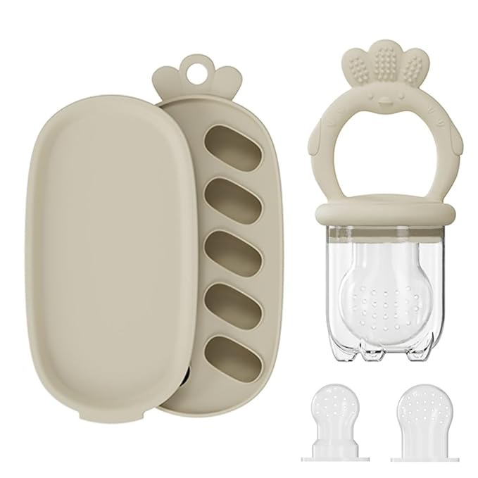 Baby Food Fruit Feeder, Breastmilk Baby Popsicle Molds, Silicone Teether Freezer Tray Food Feeder Pacifier for Teething Relief (Yellow)