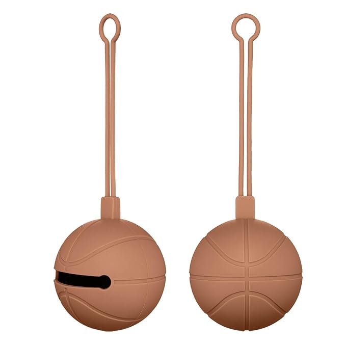 Pacifier Holder Case | Basketball Pacifier Holder | Silicone Pacifier Container | Travel Pacifier Case Holder | Keep Pacifier Clean and Accessible | Food Grade Silicone | Made by Tushi (Brown)