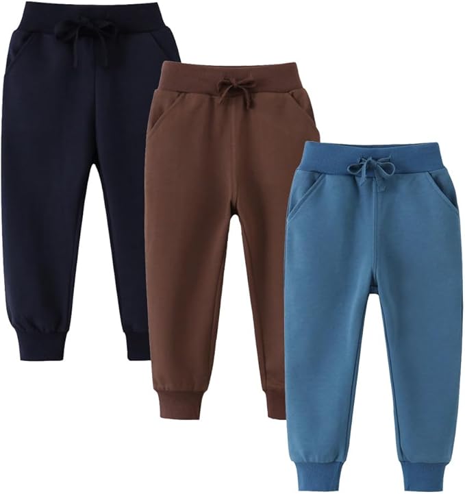 Boys Pants, Toddler 3 Pack Drawstring Elastic Sweatpants Cartoon Active Joggers