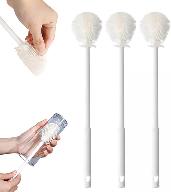 360° Flexible Silicone Bottle Brush with Long Handle,2025 New Multifunction Cleaning Foldable Cleaning Tool,Soft Bristle Silicone Cup Brush for Narrow Neck Bottles,Water Bottles (White/3pcs)