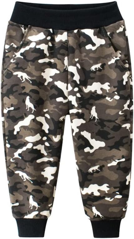 HUAER& Baby Boy's Jogger Pants Dinosaur Car Animal Print Drawstring Elastic Sweatpants 2-Pack