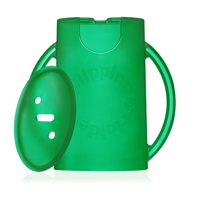 Flipping Holder Squeeze Proof Food Pouch Holder for Toddlers, Babies, Kids, Mess Free No Squeeze Juice Box Drink and Applesauce Snack Holder with Easy Grip Handles and Lid