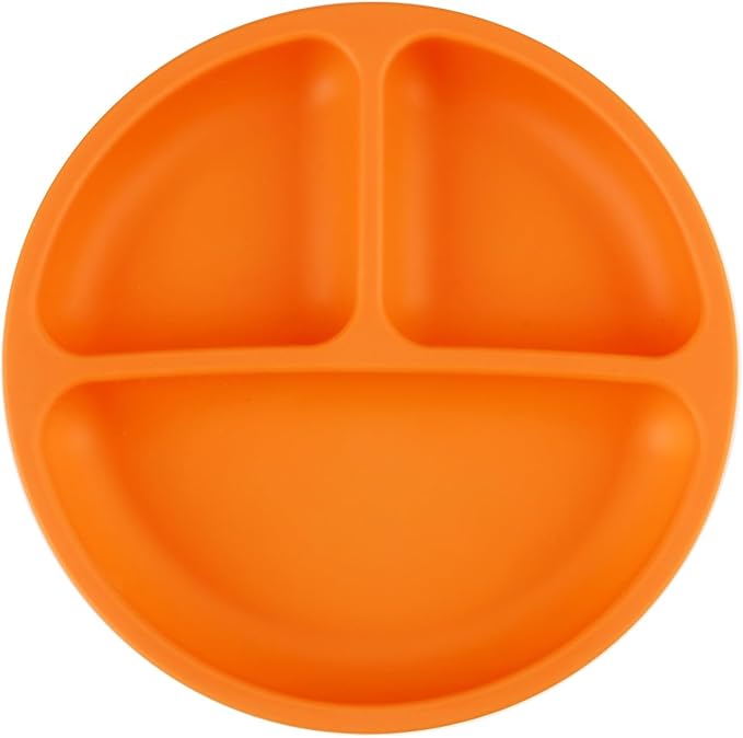 PandaEar 3 Pack Toddler Plates, Silicone Divided Suction Plate for Babies, BPA-Free 100% Food-Grade Silicone Unbreakable Baby Plate (Orange)