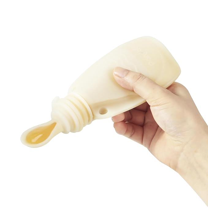 PandaEar 3 Pack Silicone Baby Food Pouches, Reusable Squeeze Pouches for Toddler with 3 Silicone Puree Feeder Spoon, BPA-Free Silicone Refillable Infant Food Storage, 5.5 oz (Beige&Blue&Green)