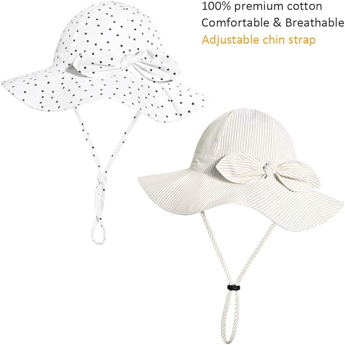 Baby Girl Sun Hat with UPF 50+ Outdoor Adjustable Beach Hat with Wide Brim Bucket Hats