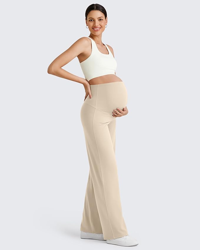 G4Free BareFeel Maternity Dress Yoga Pants Over The Belly Stretchy Work Slack Pregnancy Wide Leg Lounge Trousers