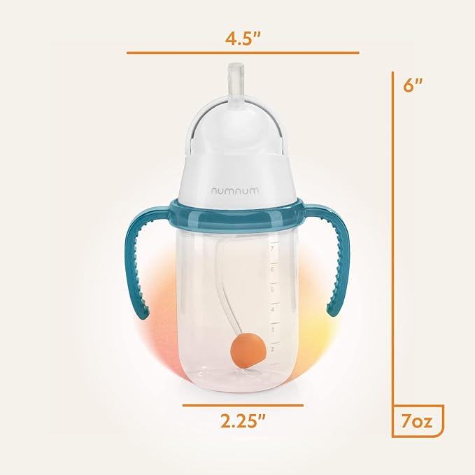 NumNum Baby Straw Cup, Weighted Straw Cup, Spill Proof Sippy Cups with Straw for 6-12 Months, Toddler Drinking Cups, Baby Essentials (1-Pack, Orange)