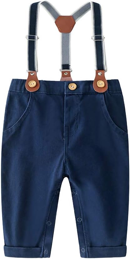 Boarnseorl Baby Boys Pants Sets,Toddler Gentleman Outfits, Infant Long Sleeve Shirt + Pants + Bow Tie + Suspenders
