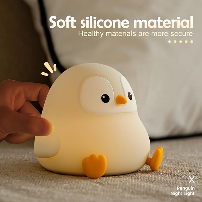 S NMT Novelty Cartoon Penguin Silicone Night Light Rechargeable Timing Dimming Nursery Sleep Night Lamp for Baby Room Decor