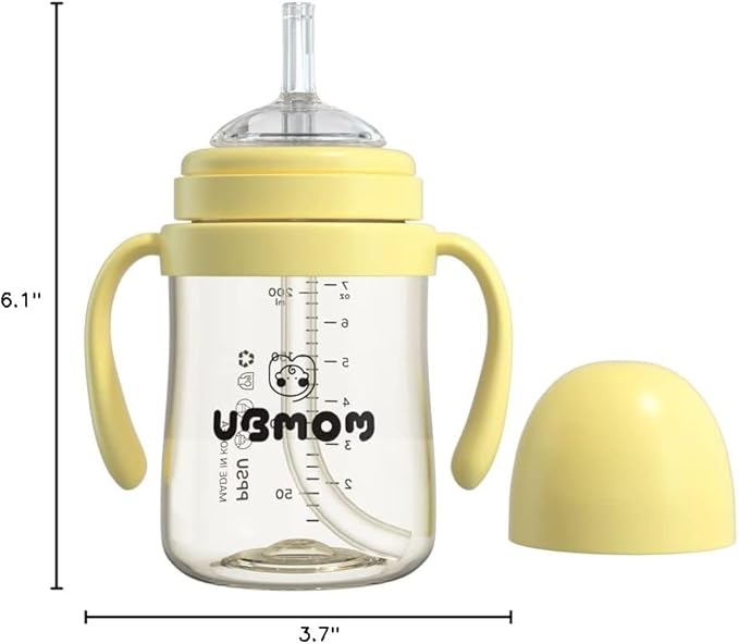 UBMOM No-spill, Backflow prevention Sippy Cup with Straw, PPSU Learner Cup with Handle for Baby and Toddlers, BPA free, 6.76oz (Banana)