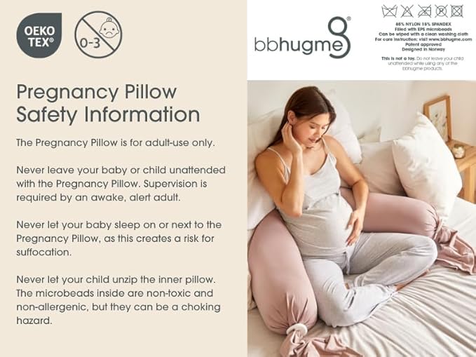 bbhugme Adjustable Pregnancy Pillow – Full Body Support for Side Sleeping - Adjustable Firmness and Shape - Supports Back, Legs, Belly, HIPS for Pregnant Women - Removable Cover - Stone