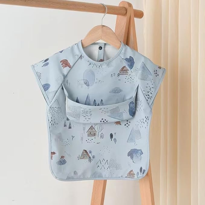 GZMM Waterproof Baby Bibs,Infant Toddler Extra Cover Feeding Bib With Food Catcher,Easy Clean & Washable