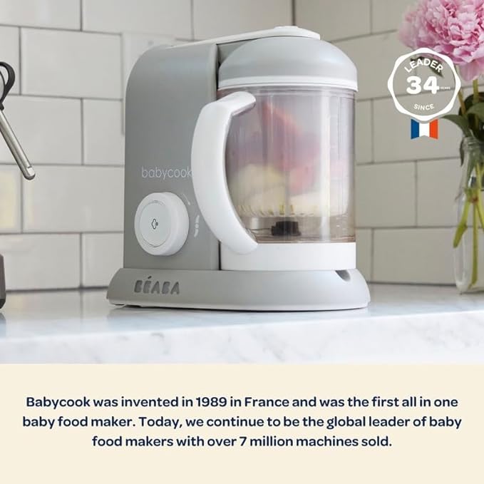 BEABA Babycook Solo 4 in 1 Baby Food Maker, Baby Food Processor Baby Food Steamer, Lrg Capacity 4.5 Cups 27 Servings in 20 Mins, Auto Steam Cooking, Puree Blender, Rose Gold